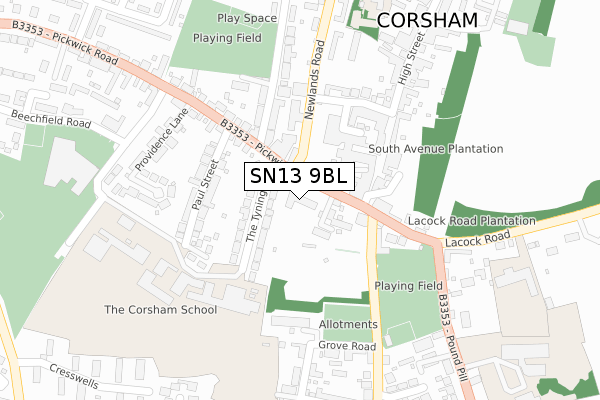 SN13 9BL map - large scale - OS Open Zoomstack (Ordnance Survey)