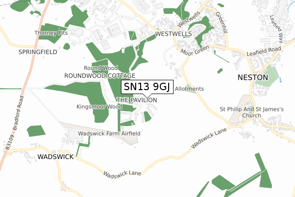 SN13 9GJ map - small scale - OS Open Zoomstack (Ordnance Survey)