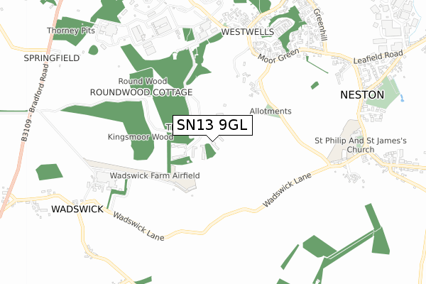 SN13 9GL map - small scale - OS Open Zoomstack (Ordnance Survey)