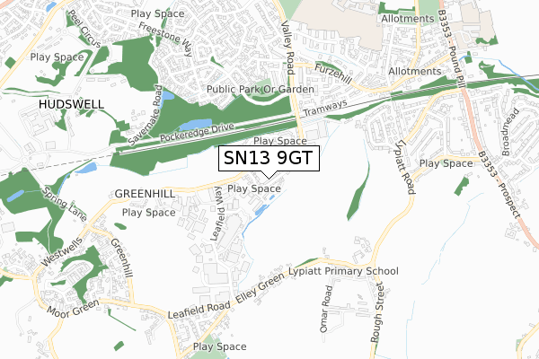 SN13 9GT map - small scale - OS Open Zoomstack (Ordnance Survey)