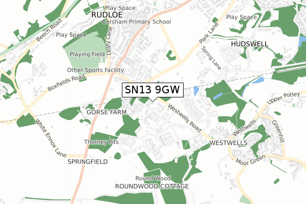 SN13 9GW map - small scale - OS Open Zoomstack (Ordnance Survey)