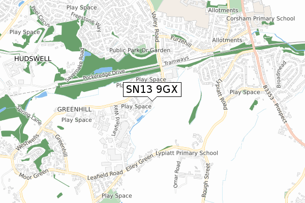 SN13 9GX map - small scale - OS Open Zoomstack (Ordnance Survey)