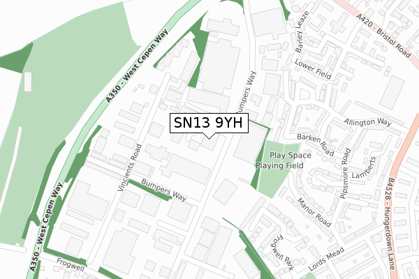 SN13 9YH map - large scale - OS Open Zoomstack (Ordnance Survey)