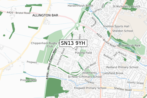 SN13 9YH map - small scale - OS Open Zoomstack (Ordnance Survey)