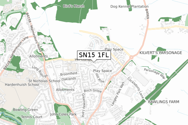 SN15 1FL map - small scale - OS Open Zoomstack (Ordnance Survey)