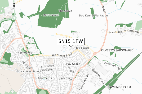 SN15 1FW map - small scale - OS Open Zoomstack (Ordnance Survey)