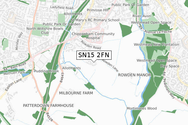 SN15 2FN map - small scale - OS Open Zoomstack (Ordnance Survey)