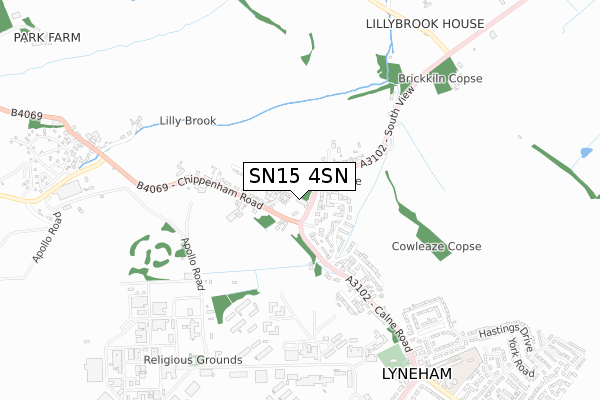 SN15 4SN map - small scale - OS Open Zoomstack (Ordnance Survey)