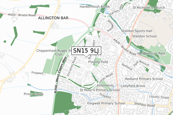 SN15 9LJ map - small scale - OS Open Zoomstack (Ordnance Survey)