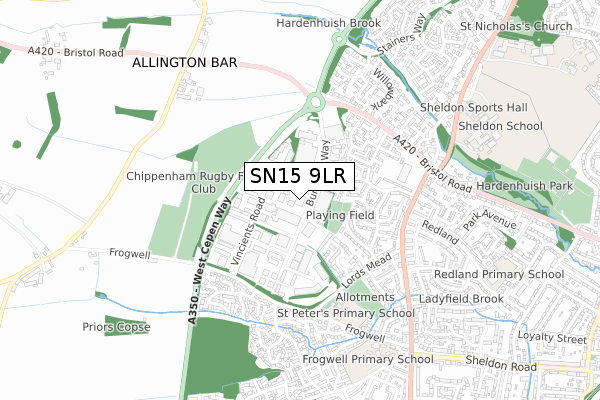 SN15 9LR map - small scale - OS Open Zoomstack (Ordnance Survey)