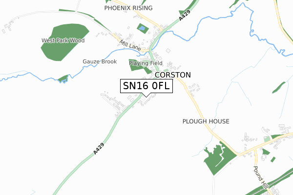 SN16 0FL map - small scale - OS Open Zoomstack (Ordnance Survey)