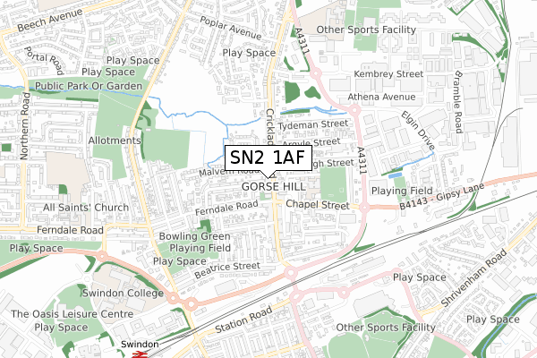 SN2 1AF map - small scale - OS Open Zoomstack (Ordnance Survey)