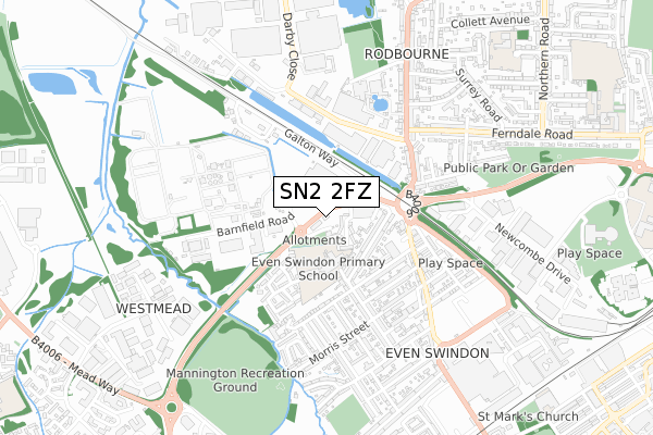 SN2 2FZ map - small scale - OS Open Zoomstack (Ordnance Survey)
