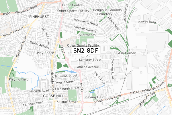 SN2 8DF map - small scale - OS Open Zoomstack (Ordnance Survey)