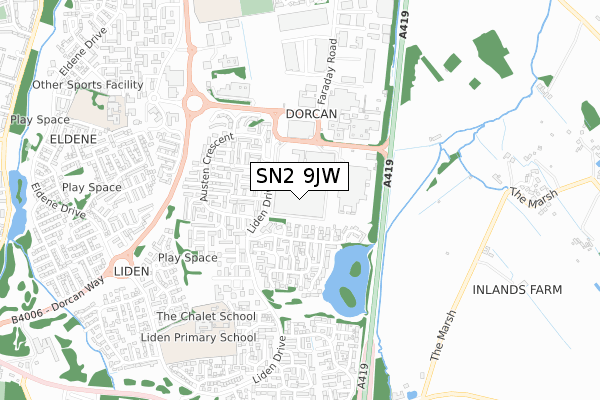 SN2 9JW map - small scale - OS Open Zoomstack (Ordnance Survey)