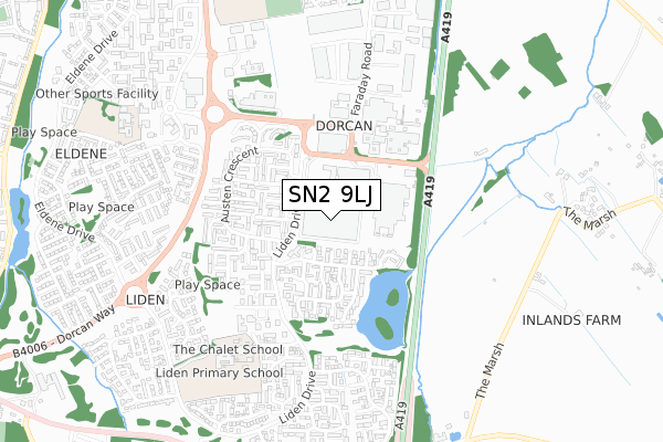 SN2 9LJ map - small scale - OS Open Zoomstack (Ordnance Survey)