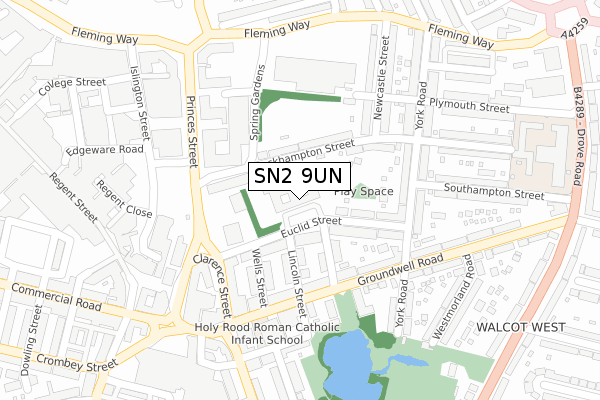 SN2 9UN map - large scale - OS Open Zoomstack (Ordnance Survey)
