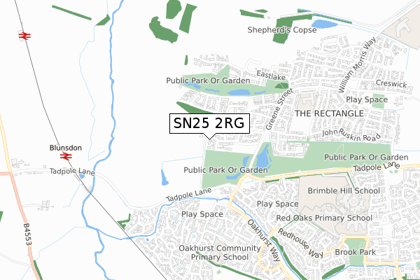 SN25 2RG map - small scale - OS Open Zoomstack (Ordnance Survey)