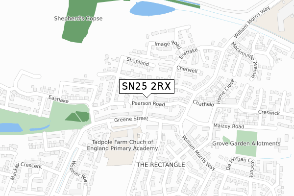 SN25 2RX map - large scale - OS Open Zoomstack (Ordnance Survey)