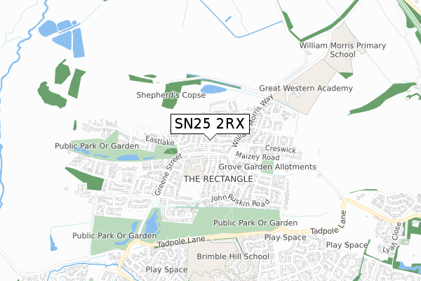 SN25 2RX map - small scale - OS Open Zoomstack (Ordnance Survey)