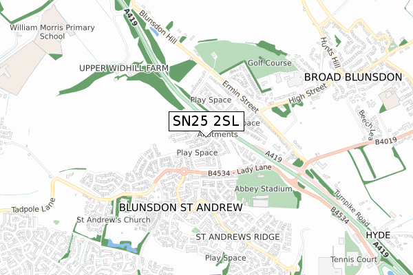 SN25 2SL map - small scale - OS Open Zoomstack (Ordnance Survey)