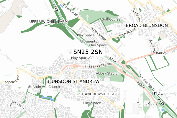SN25 2SN map - small scale - OS Open Zoomstack (Ordnance Survey)
