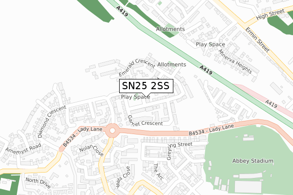 SN25 2SS map - large scale - OS Open Zoomstack (Ordnance Survey)