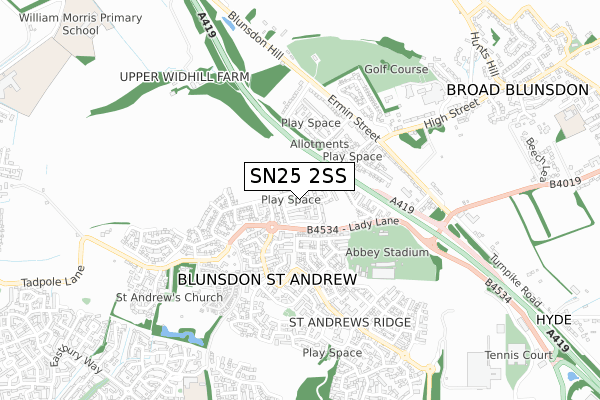 SN25 2SS map - small scale - OS Open Zoomstack (Ordnance Survey)