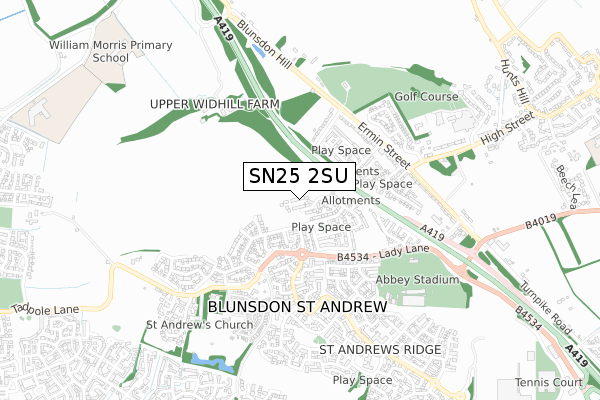 SN25 2SU map - small scale - OS Open Zoomstack (Ordnance Survey)