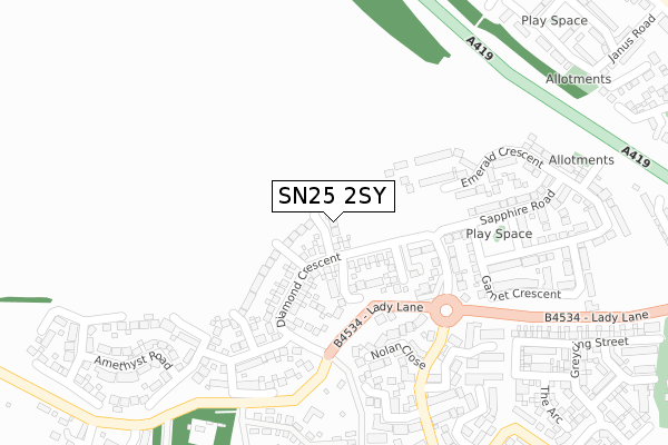 SN25 2SY map - large scale - OS Open Zoomstack (Ordnance Survey)