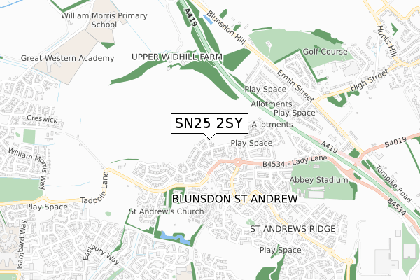SN25 2SY map - small scale - OS Open Zoomstack (Ordnance Survey)