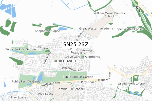 SN25 2SZ map - small scale - OS Open Zoomstack (Ordnance Survey)