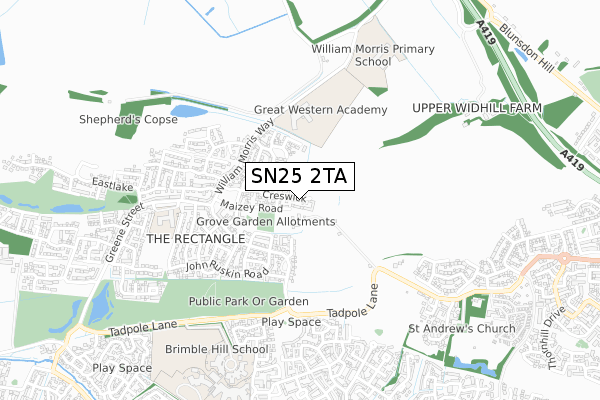 SN25 2TA map - small scale - OS Open Zoomstack (Ordnance Survey)