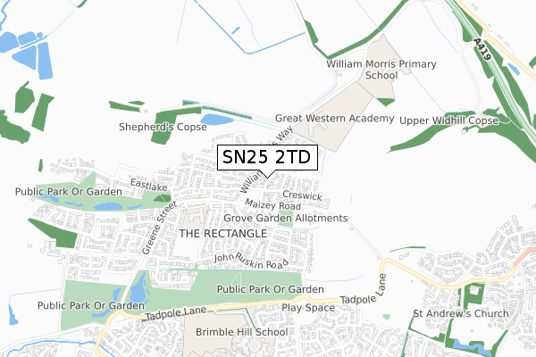 SN25 2TD map - small scale - OS Open Zoomstack (Ordnance Survey)