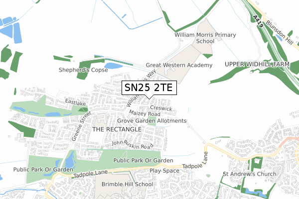 SN25 2TE map - small scale - OS Open Zoomstack (Ordnance Survey)