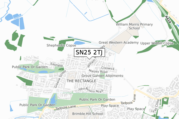 SN25 2TJ map - small scale - OS Open Zoomstack (Ordnance Survey)