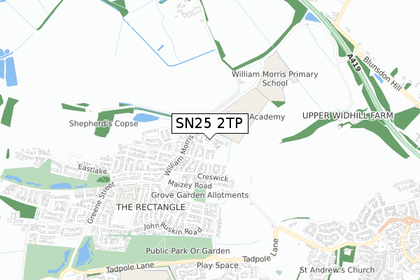SN25 2TP map - small scale - OS Open Zoomstack (Ordnance Survey)