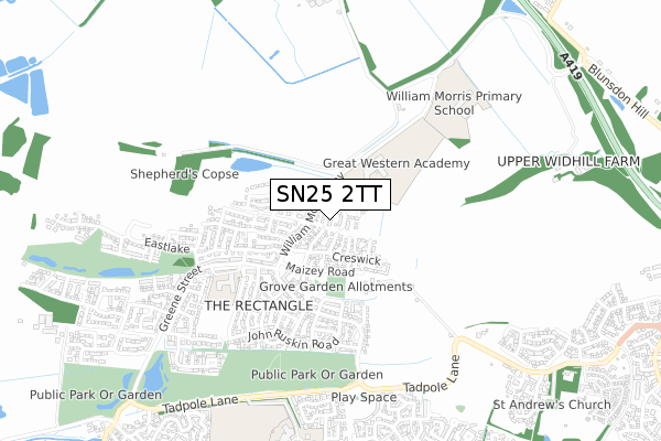 SN25 2TT map - small scale - OS Open Zoomstack (Ordnance Survey)