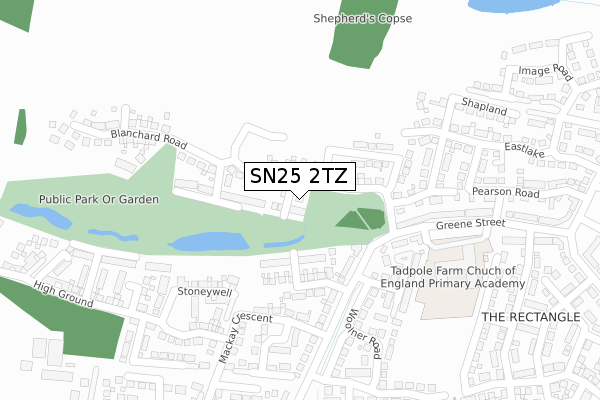 SN25 2TZ map - large scale - OS Open Zoomstack (Ordnance Survey)