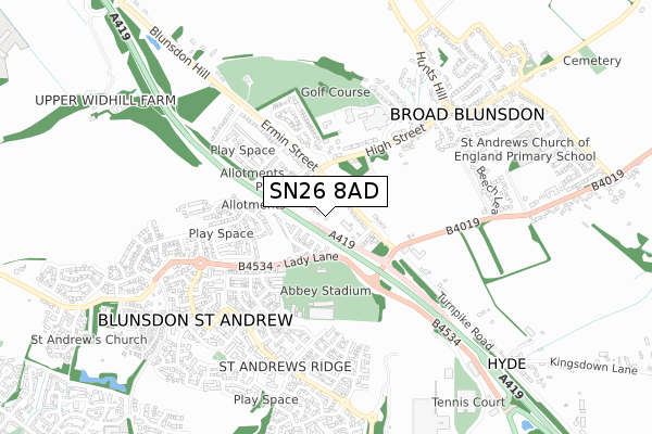 SN26 8AD map - small scale - OS Open Zoomstack (Ordnance Survey)