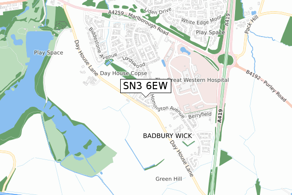 SN3 6EW map - small scale - OS Open Zoomstack (Ordnance Survey)