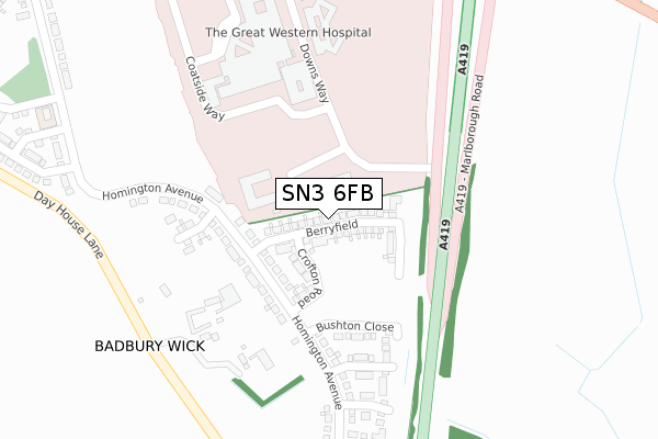 SN3 6FB map - large scale - OS Open Zoomstack (Ordnance Survey)
