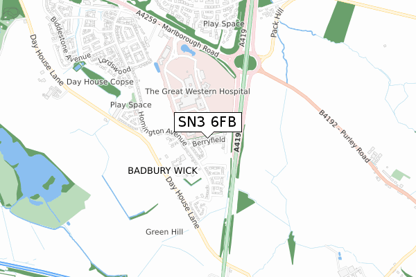 SN3 6FB map - small scale - OS Open Zoomstack (Ordnance Survey)