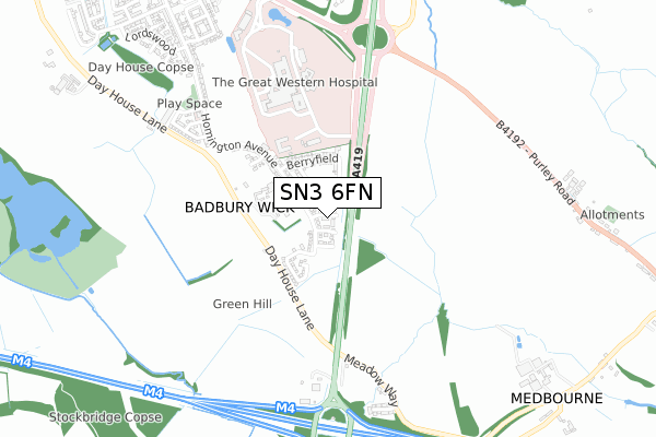 SN3 6FN map - small scale - OS Open Zoomstack (Ordnance Survey)