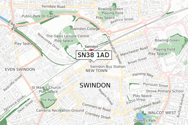 SN38 1AD map - small scale - OS Open Zoomstack (Ordnance Survey)