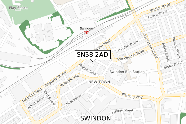 SN38 2AD map - large scale - OS Open Zoomstack (Ordnance Survey)