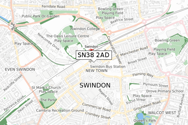 SN38 2AD map - small scale - OS Open Zoomstack (Ordnance Survey)