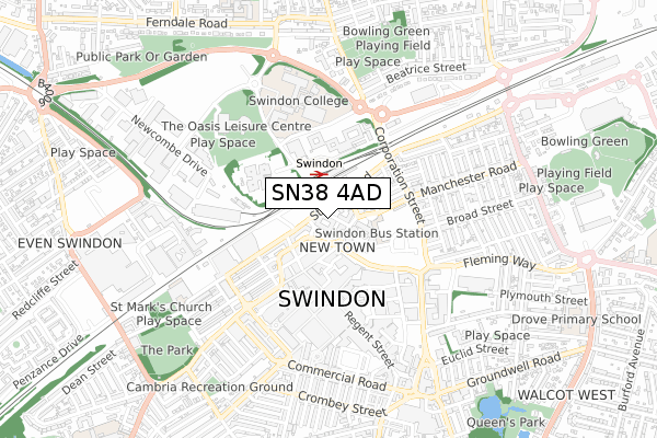 SN38 4AD map - small scale - OS Open Zoomstack (Ordnance Survey)