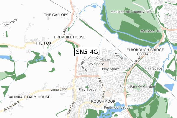 SN5 4GJ map - small scale - OS Open Zoomstack (Ordnance Survey)