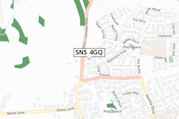 SN5 4GQ map - large scale - OS Open Zoomstack (Ordnance Survey)